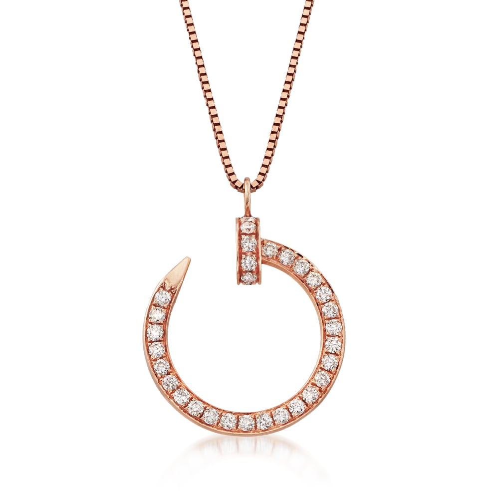 C. 1990 Vintage .65 ct. t.w. Diamond Bent Nail Necklace in 18kt Rose Gold |  Ross-Simons