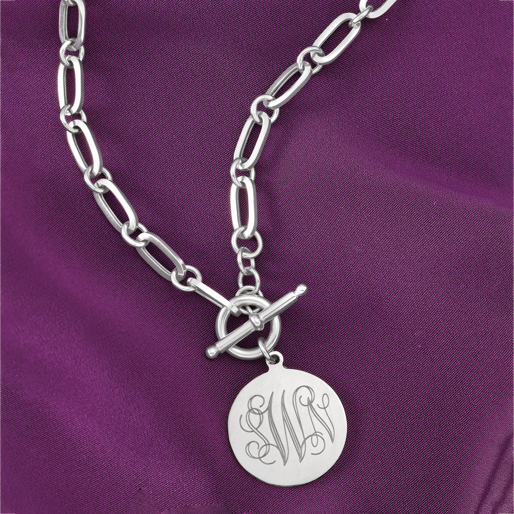 Monogrammed Initials Necklace with toggle clasp and Large link chain from  Sterling Silver