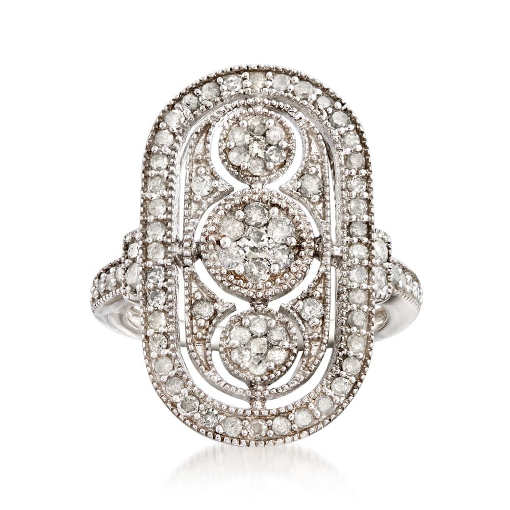 1.00 ct. t.w. Diamond Vintage Style Multi Circle Ring in Sterling