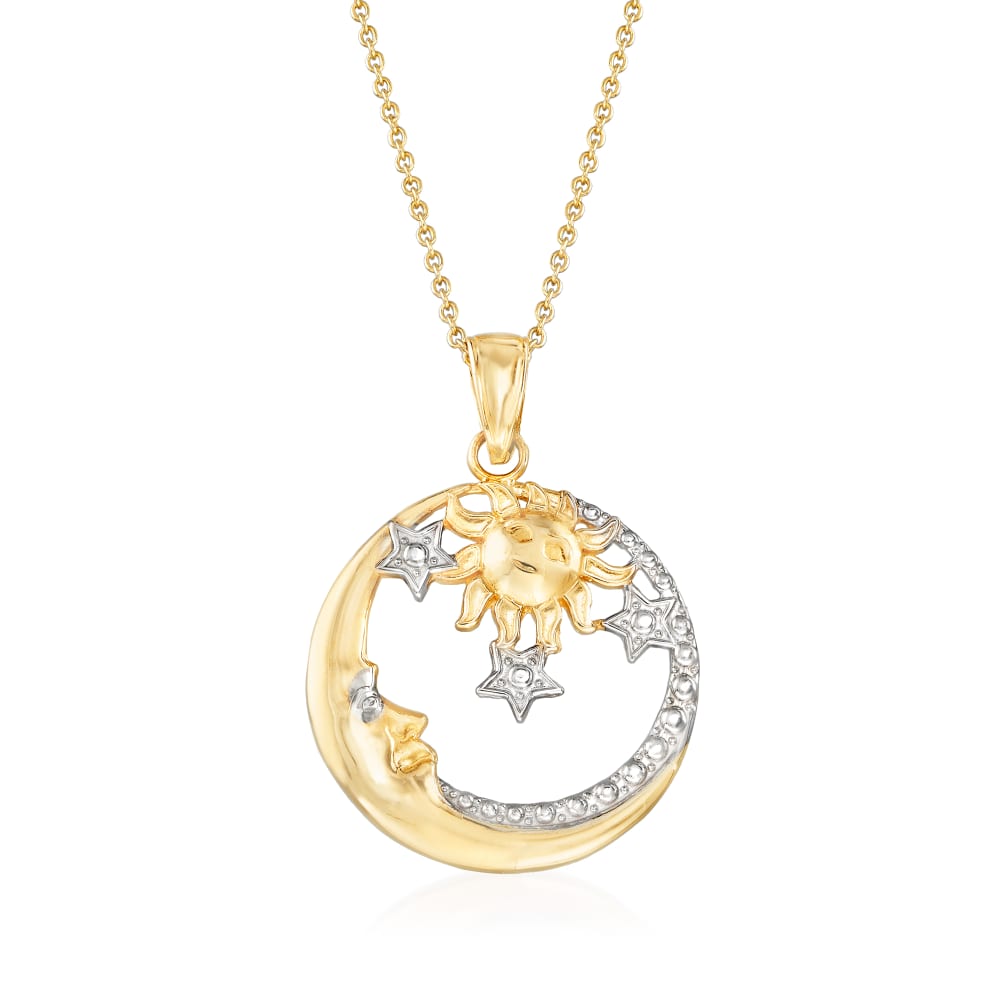 14k Gold Moon and Sun Face Celestial Charm Pendant : Clothing, Shoes &  Jewelry - Amazon.com