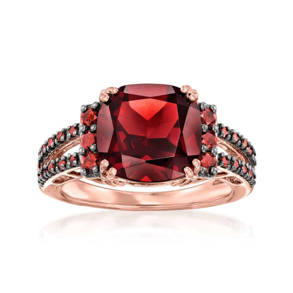 Vintage Dark Red Garnet Engagement Ring Pear Cut Three Stone Diamond Rose  Gold Wedding Ring Anniversary