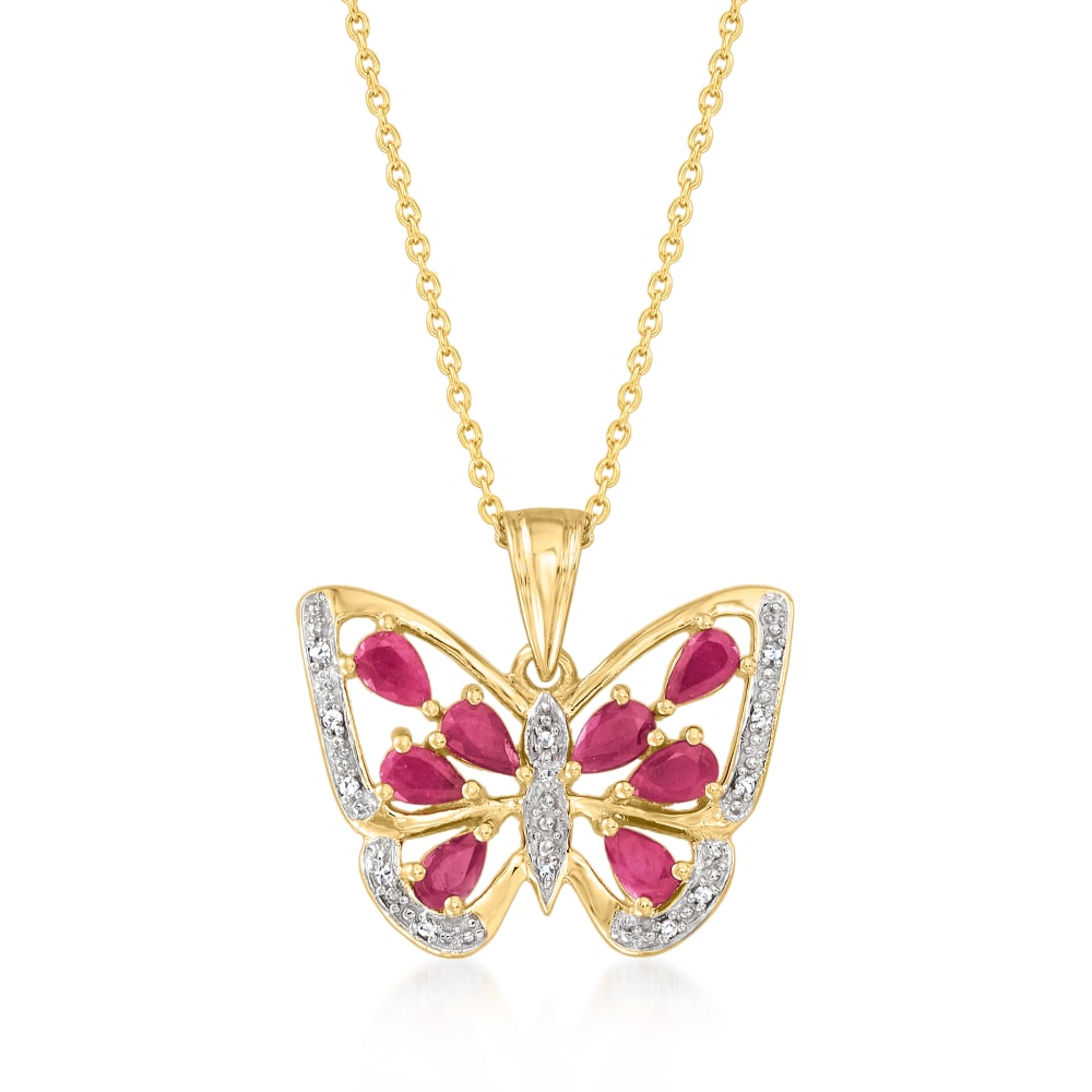 Talbots Blossom Charm Necklace Nwt Gold/red Butterfly And Floral 24” + 3”  Extndr