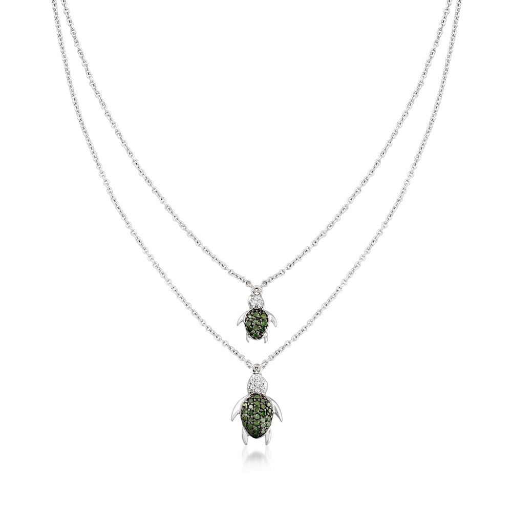 .25 ct. t.w. Green and White Diamond Turtle Two-Layer Pendant