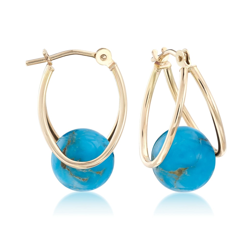 Turquoise Double-Hoop Earrings in 14kt Yellow Gold | Ross-Simons