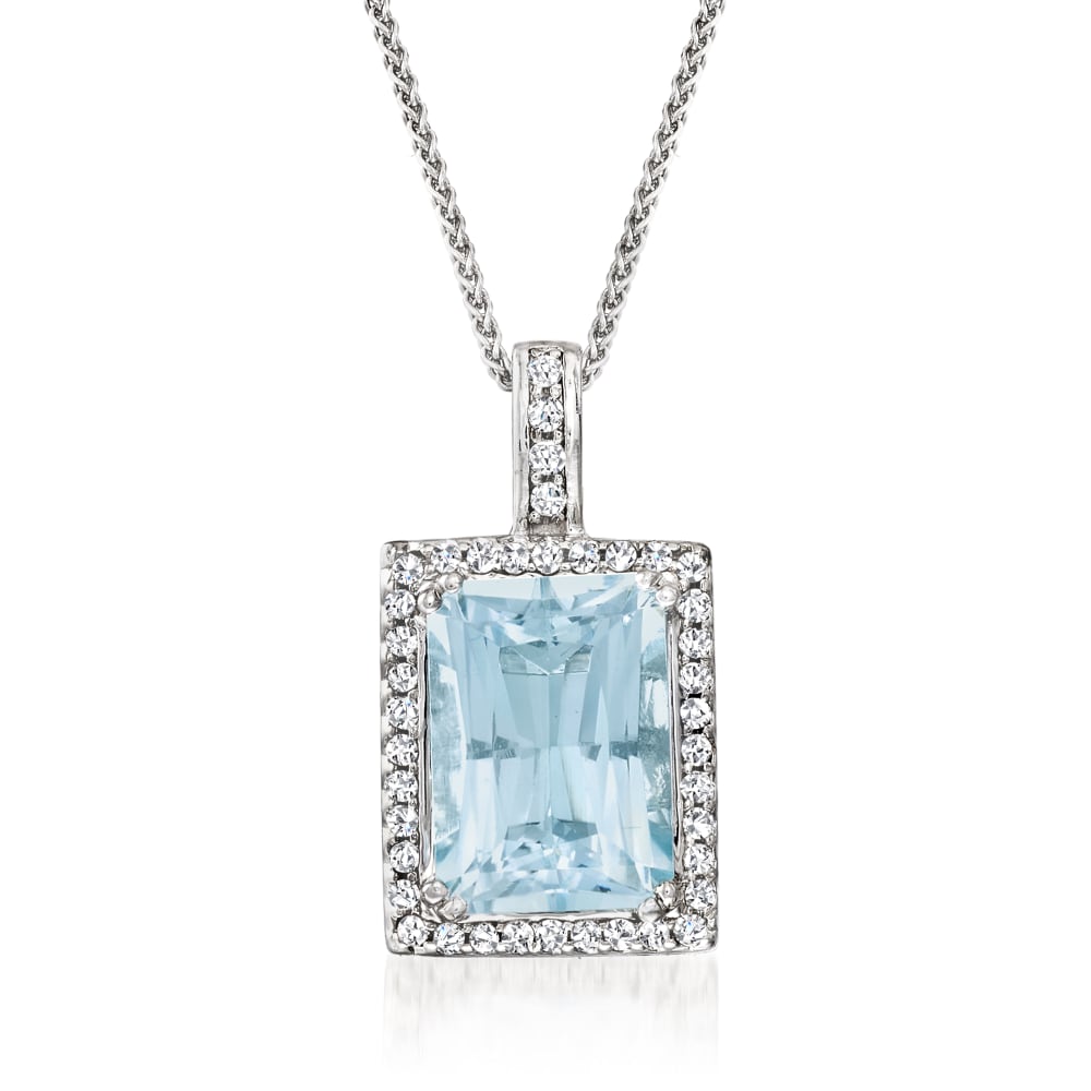 5.50 Carat Aquamarine and .24 ct. t.w. Diamond Pendant Necklace in 14kt  White Gold. 16