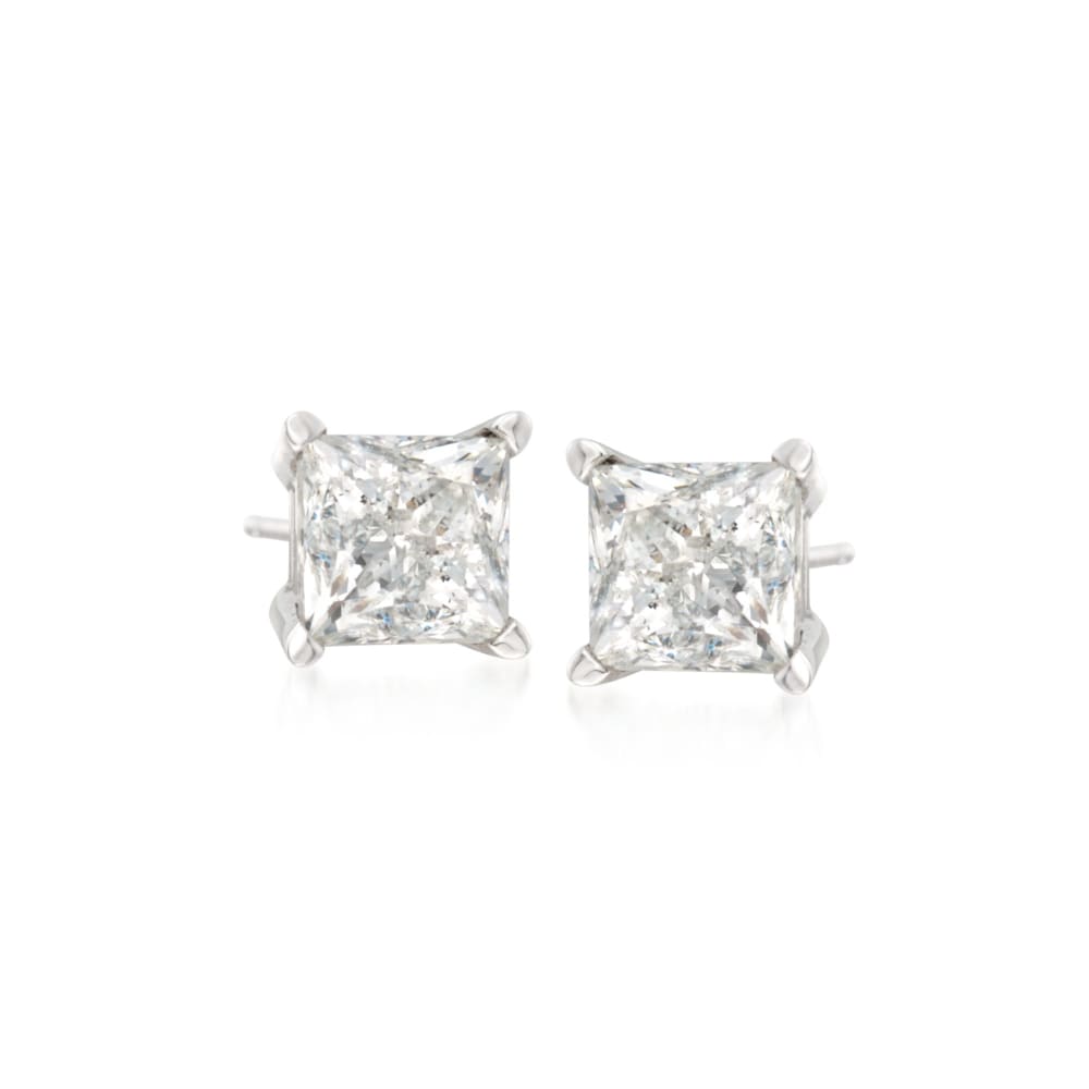 Princess Cut Diamond Stud Earrings, .80 Carat Pair in 14K White Gold Lv For  Sale at 1stDibs