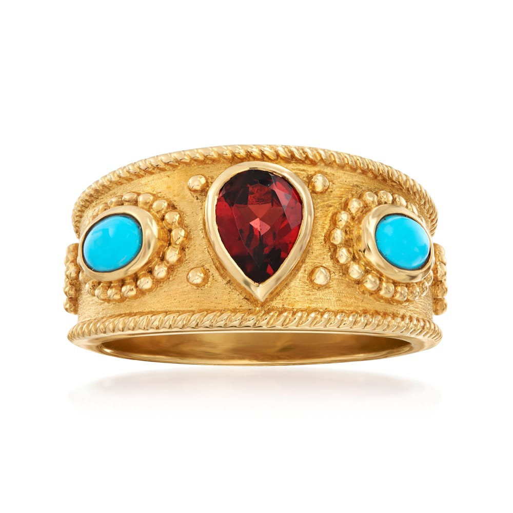 60 Carat Garnet and Turquoise Ring in 18kt Gold Over Sterling