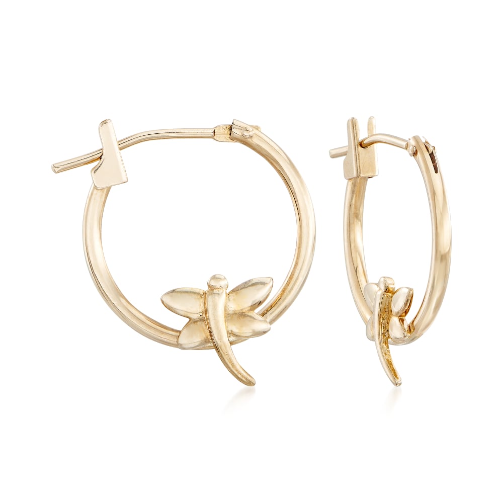14kt Yellow Gold Dragonfly Hoop Earrings Ross Simons