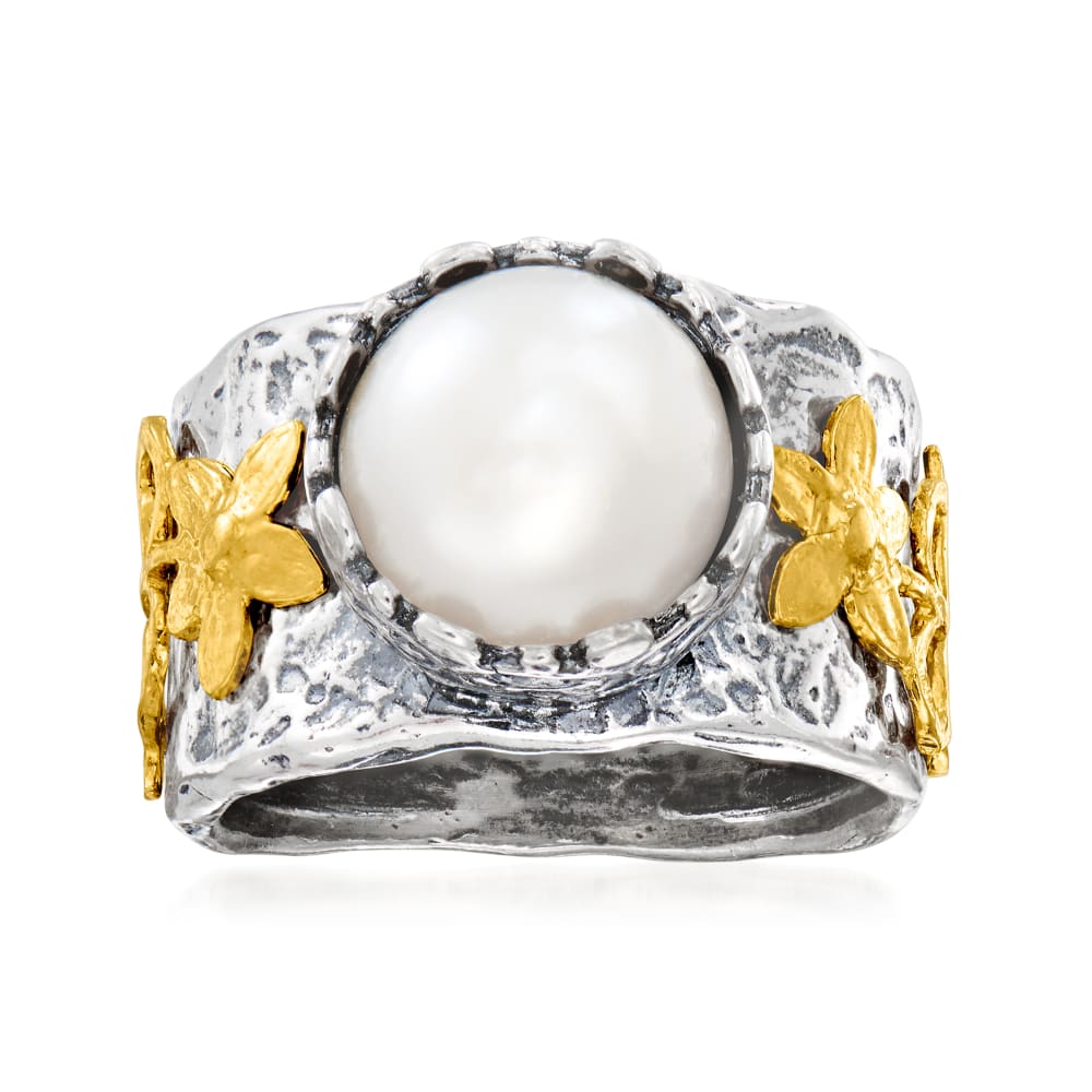 10mm Cultured Pearl Ring in Two Tone Sterling Silver Ross Simons