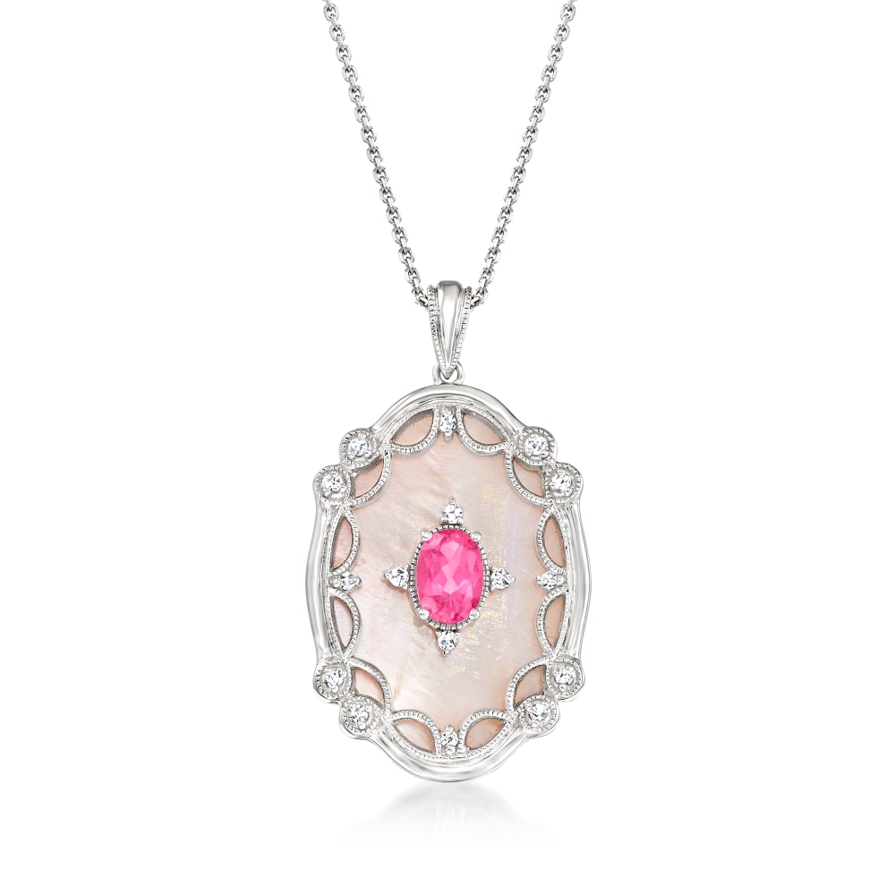 Mother of Pearl, Pink Sapphire, Quartz and Diamond Pendant Necklace