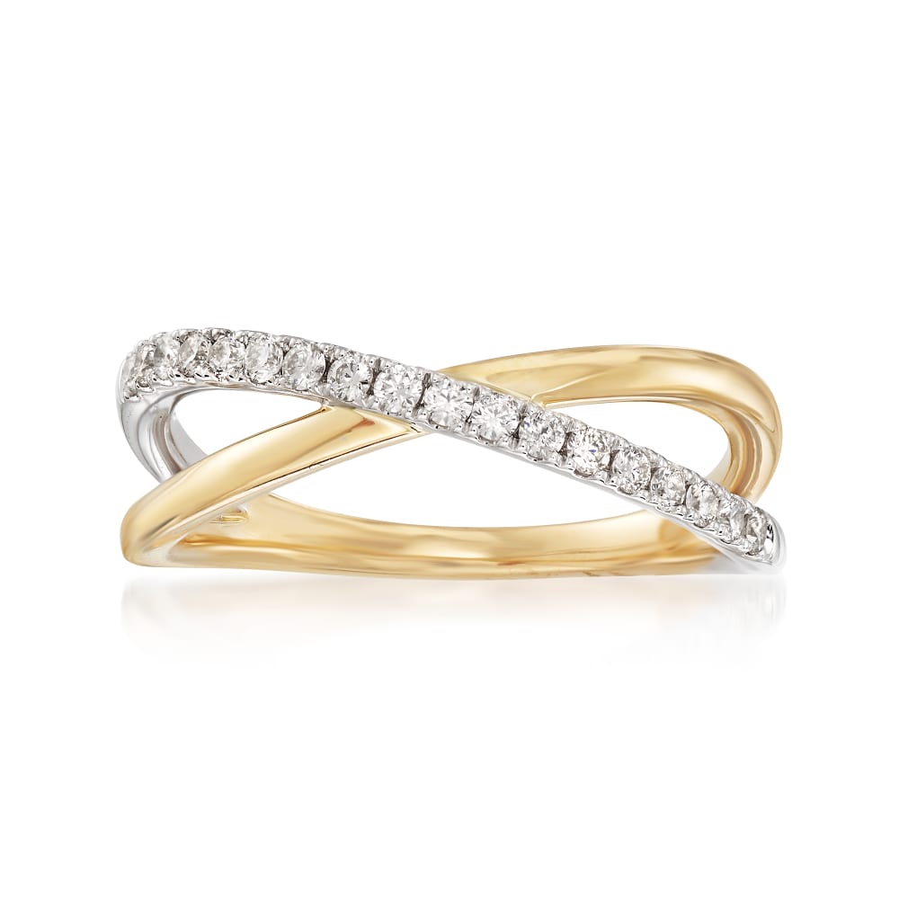 2-Tone Multi-Row Crossover Diamond Ring 2/3 Cttw 14K Gold 7.75