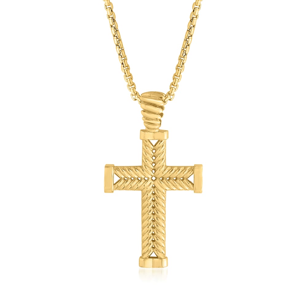 1.90 ct. t.w. Multi-Gemstone and .50 ct. t.w. Diamond Cross Pendant  Necklace in 14kt Yellow Gold | Ross-Simons