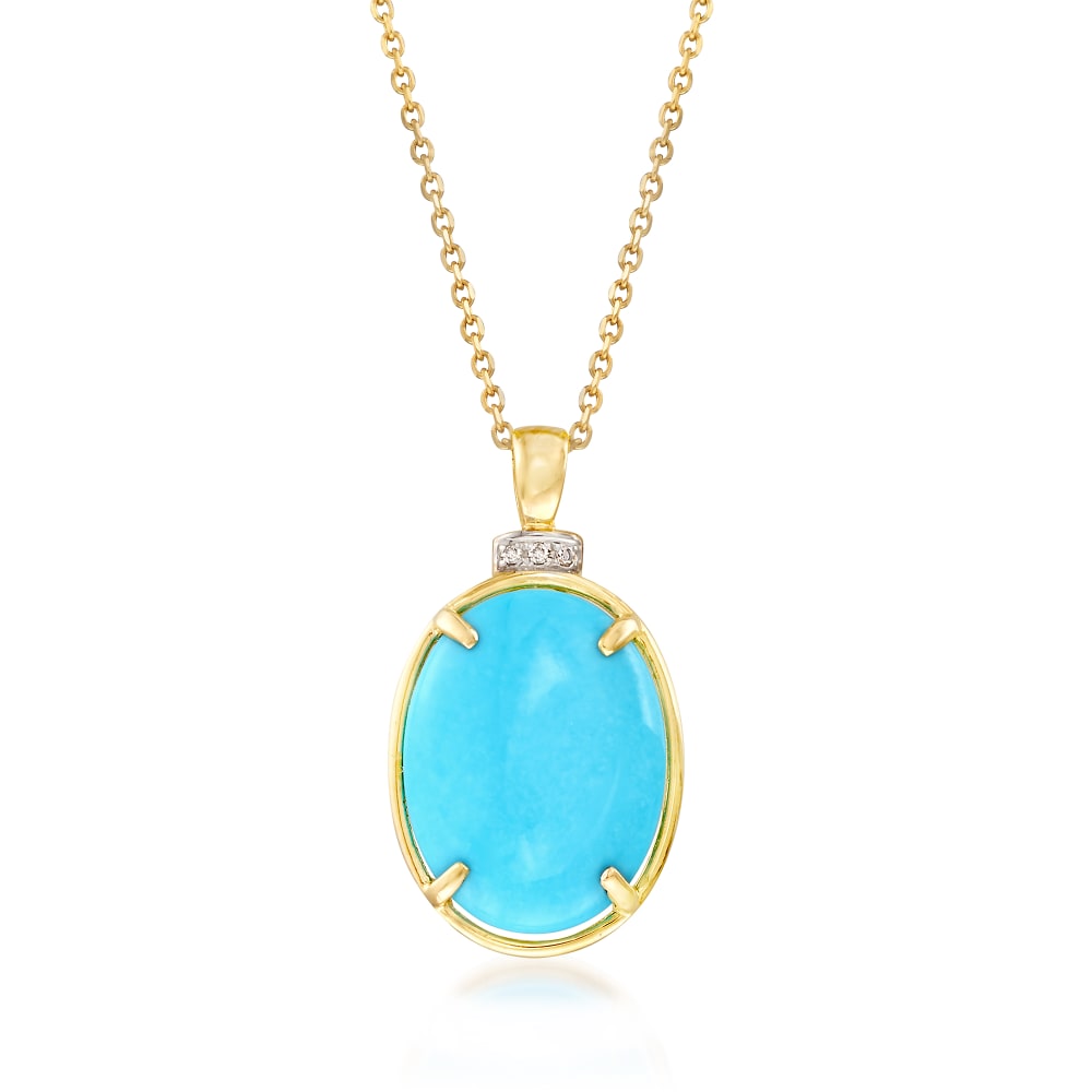 Turquoise Pendant Necklace with Diamond Accents in 14kt Yellow