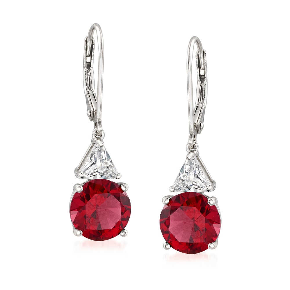 5.30 ct. t.w. Simulated Ruby and 1.00 ct. t.w. CZ Drop Earrings in ...