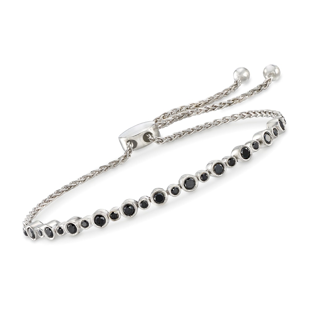1.00 ct. t.w. Bezel Set Black Diamond Bolo Bracelet in Sterling Silver