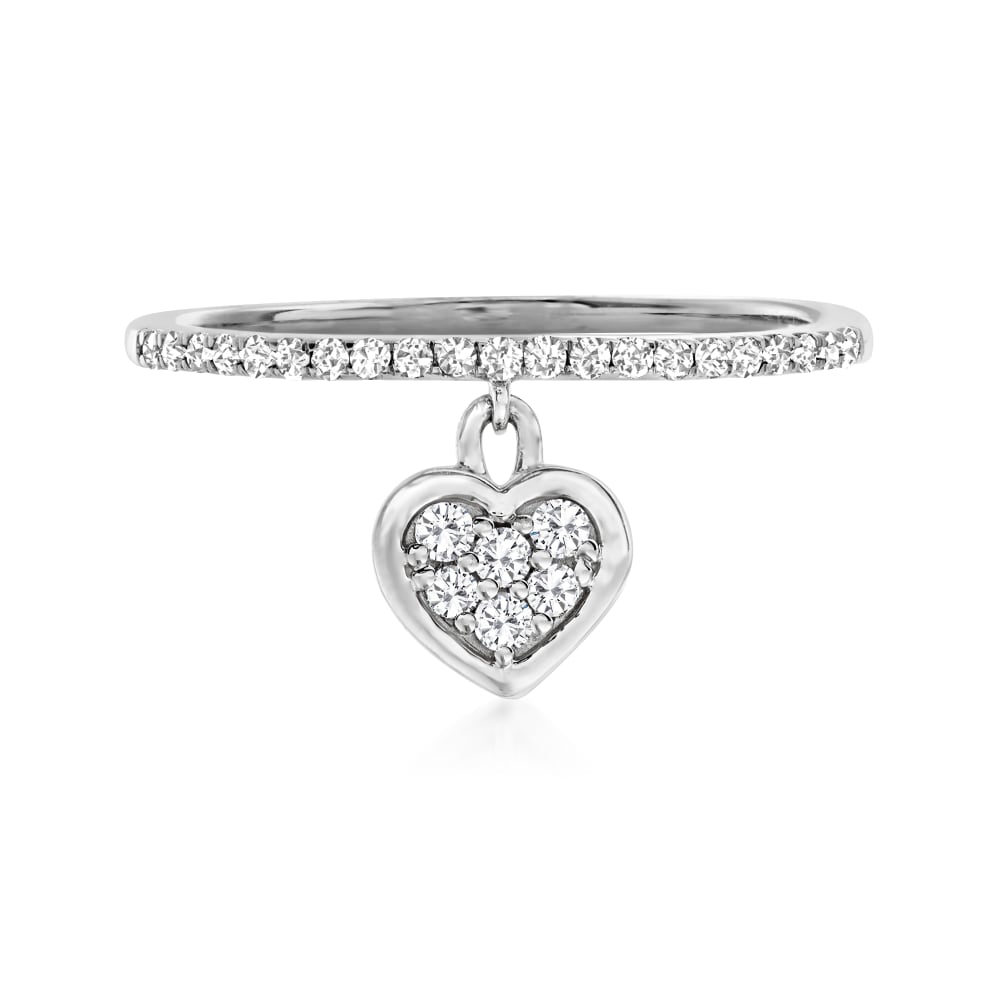 20 ct. t.w. Diamond Heart Charm Ring in 14kt White Gold Ross Simons