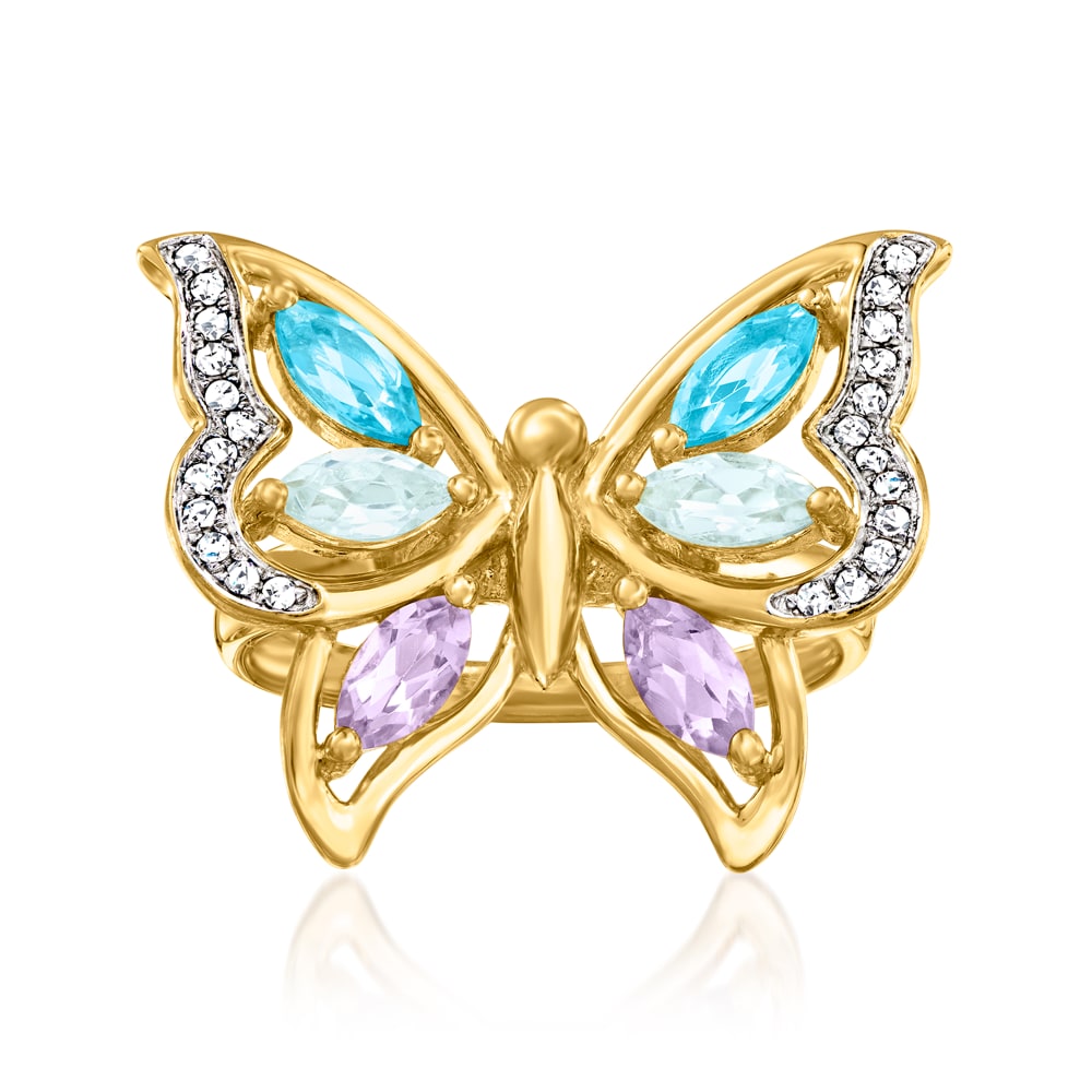 1.60 ct. t.w. Multi-Gemstone Butterfly Ring in 18kt Gold Over Sterling ...