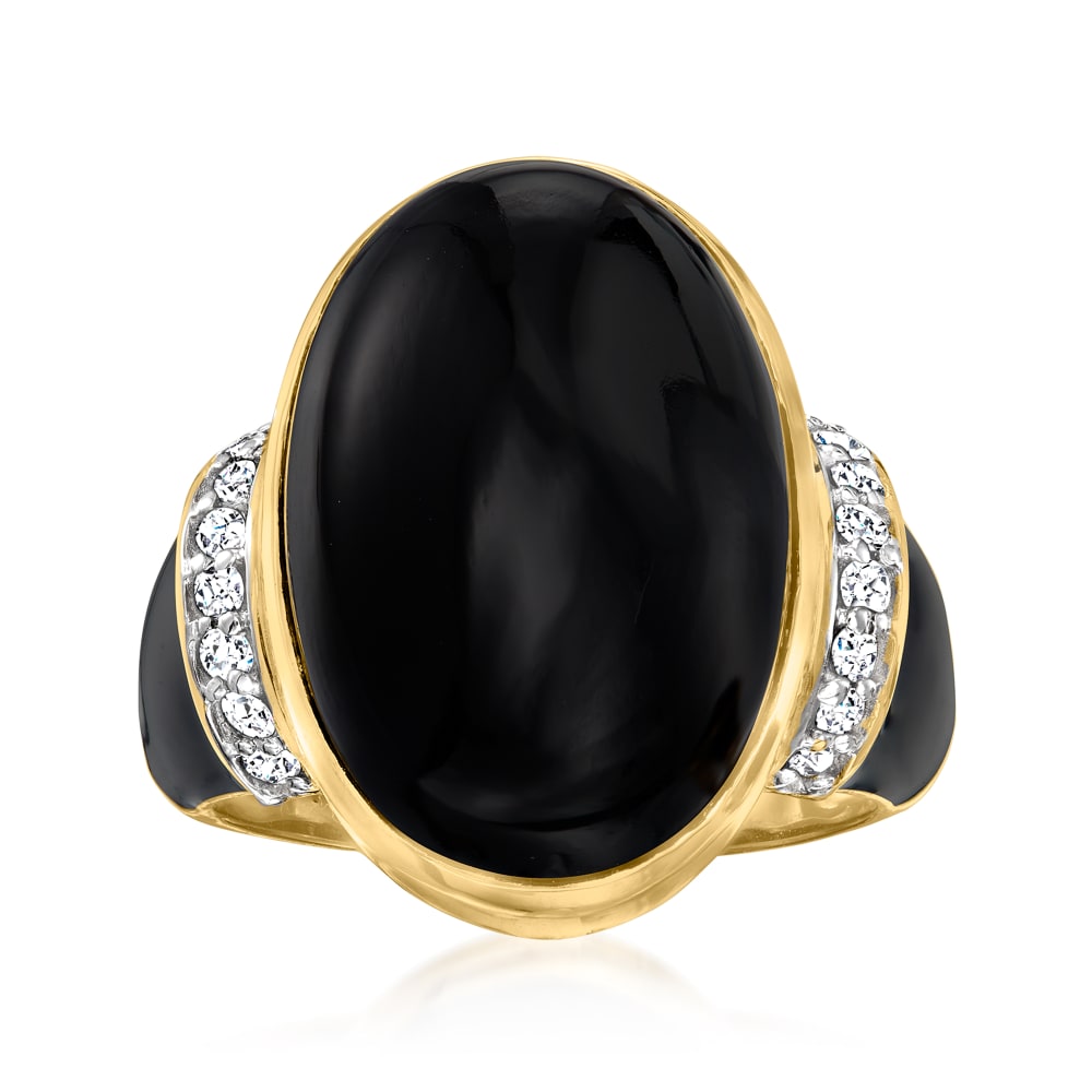 Black Onyx and .21 ct. t.w. Diamond Ring with Black Enamel in 18kt Gold ...
