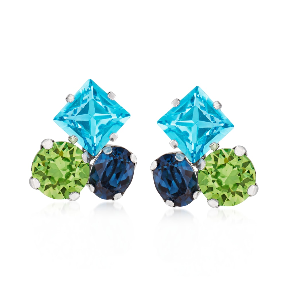 aanklager Watt De databank Italian Blue and Green Swarovski Crystal Cluster Earrings in Sterling Silver  | Ross-Simons