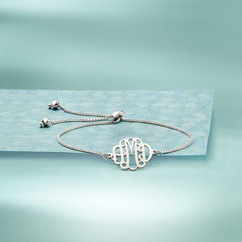 Custom Silver Monogram Cuff Bracelet with Cubic Zirconia – MagicHands  Jewelry