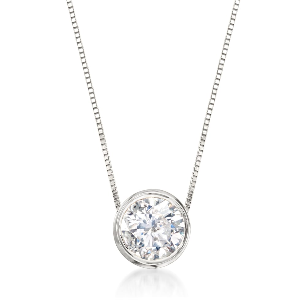 .75 Carat Bezel-Set Diamond Solitaire Necklace in 14kt White Gold ...