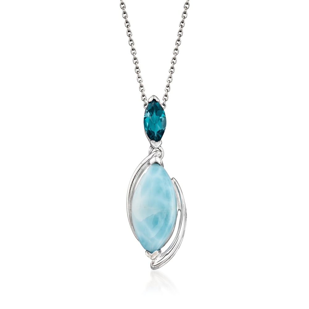 Larimar and .50 Carat London Blue Topaz Necklace in Sterling Silver. 18 ...
