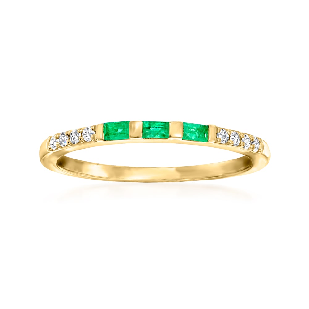 .10 ct. t.w. Emerald Ring with Diamond Accents in 14kt Yellow Gold ...