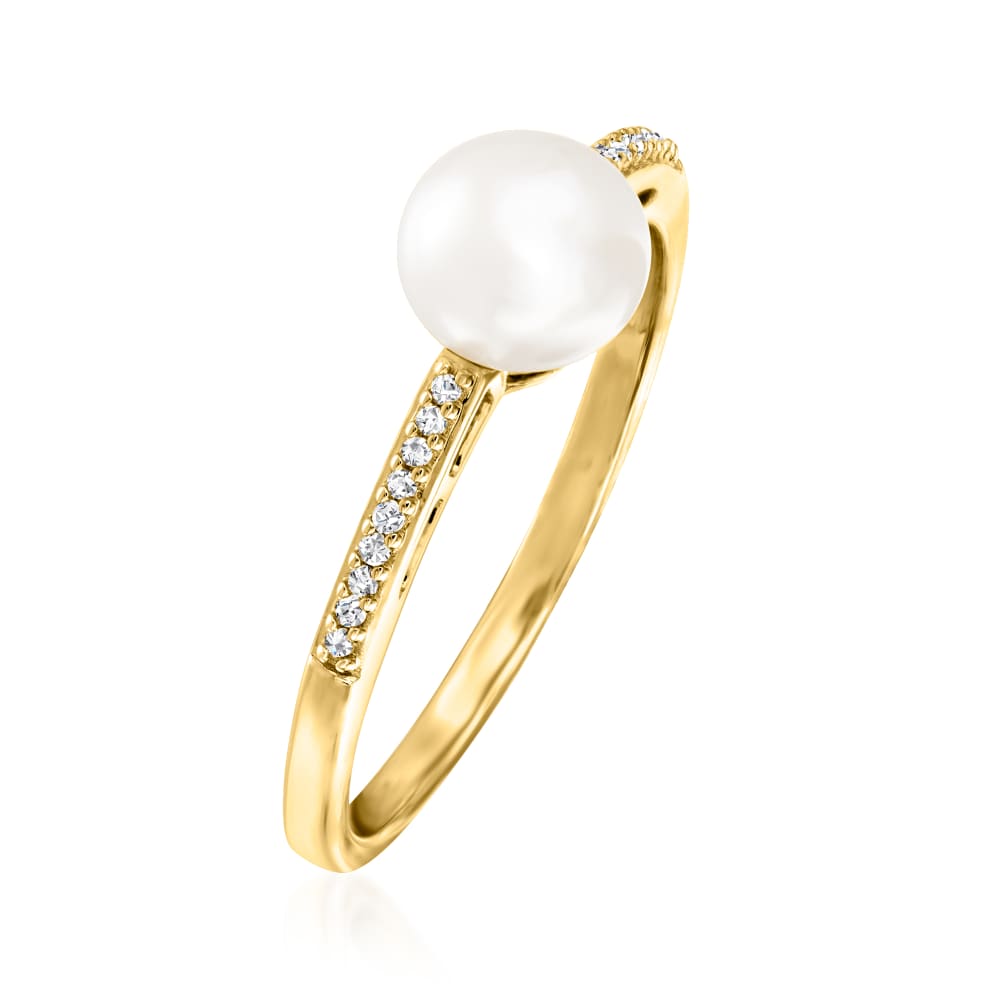 6mm Cultured Pearl Ring with Diamond Accents in 14kt Yellow Gold | Ross ...
