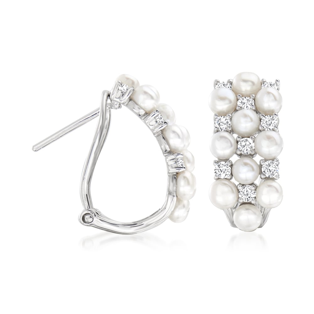 3mm Cultured Pearl and .90 ct. t.w. White Topaz Earrings in Sterling ...