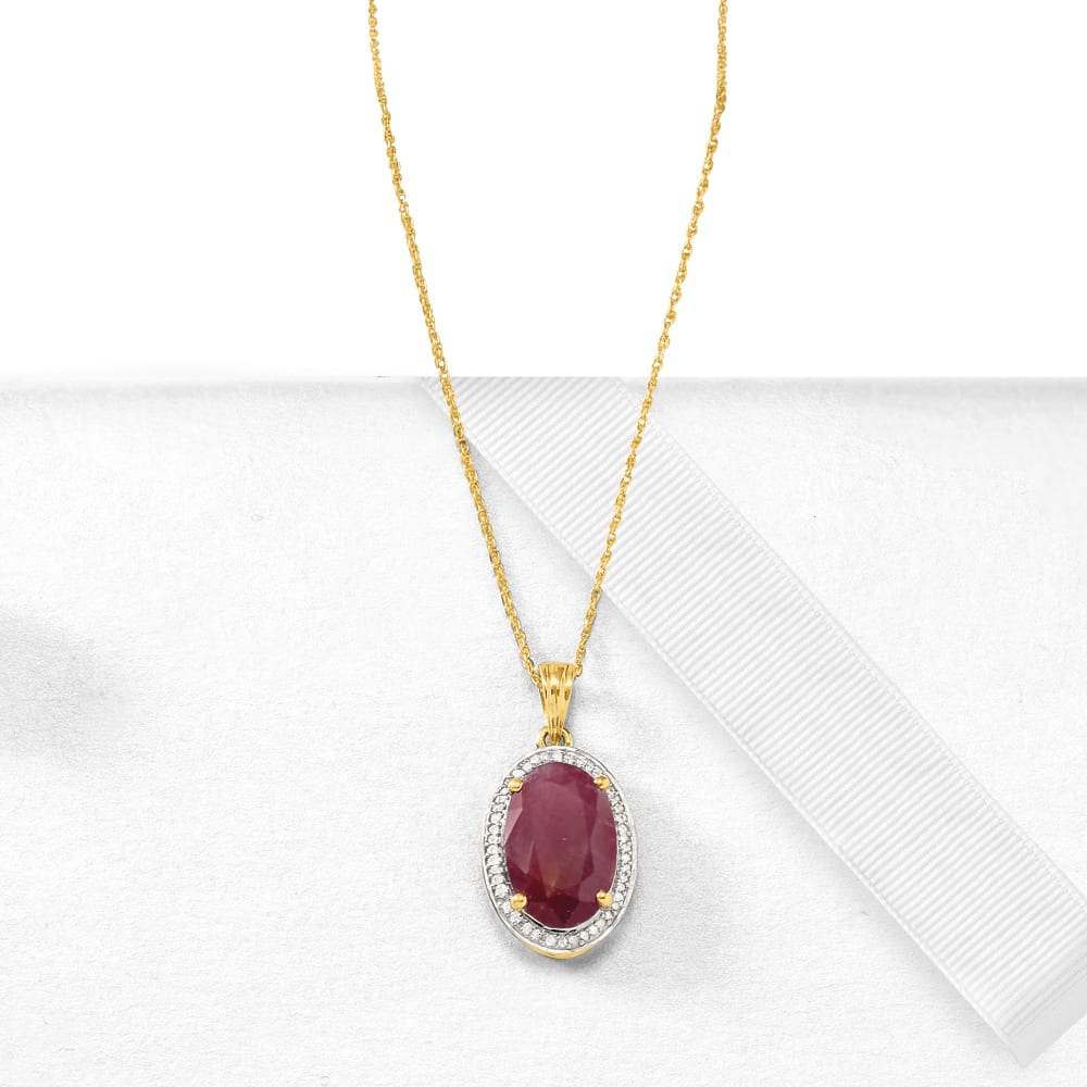 6.30 Carat Ruby and .14 ct. t.w. Diamond Pendant Necklace in 14kt Yellow  Gold