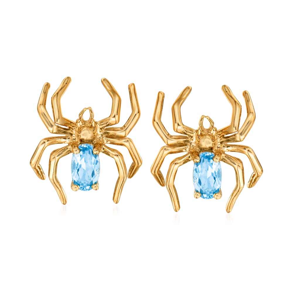 50 ct. t.w. Swiss Blue Topaz Spider Earrings in 14kt Yellow Gold