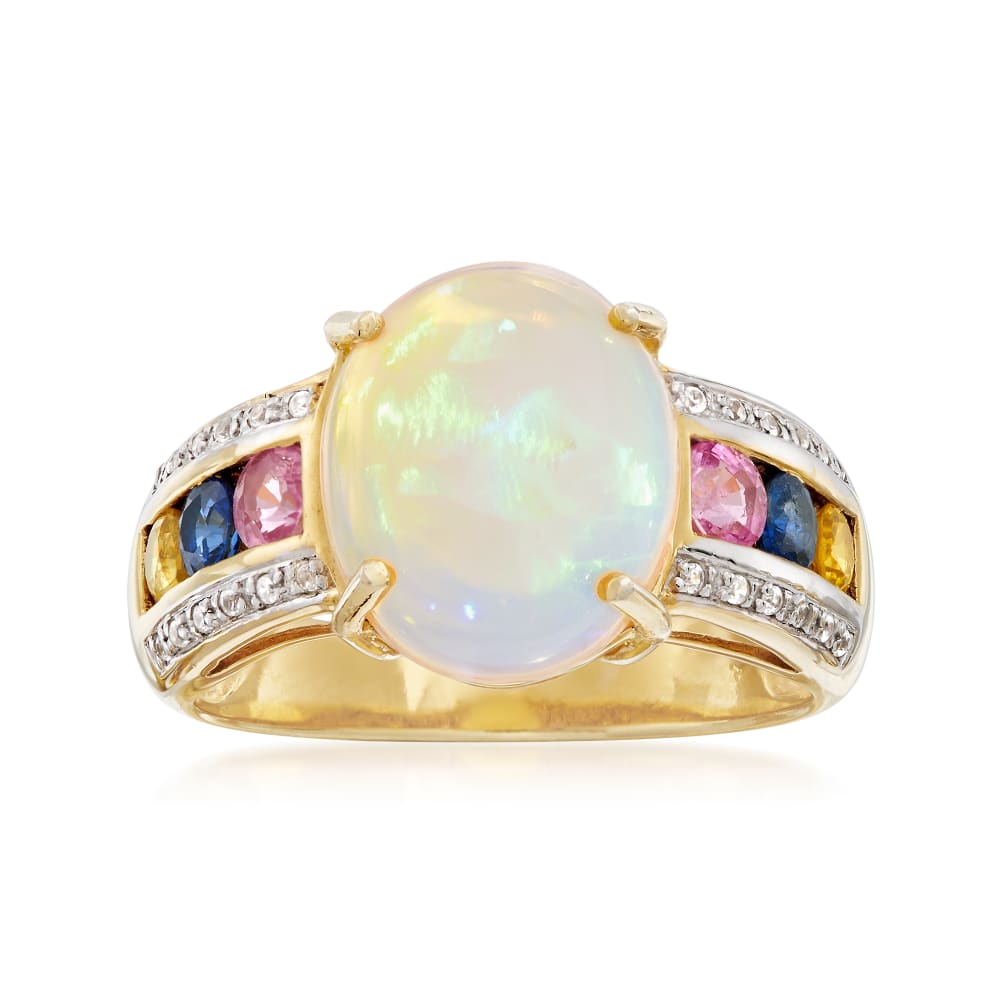 Opal and 1.00 ct. t.w. Multi-Stone Ring in 18kt Yellow Gold Over