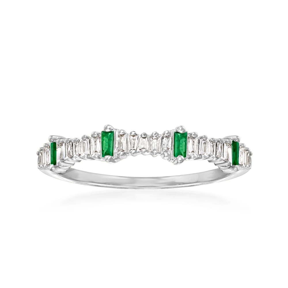 14 ct. t.w. Diamond and .10 ct. t.w. Emerald Ring in 14kt White