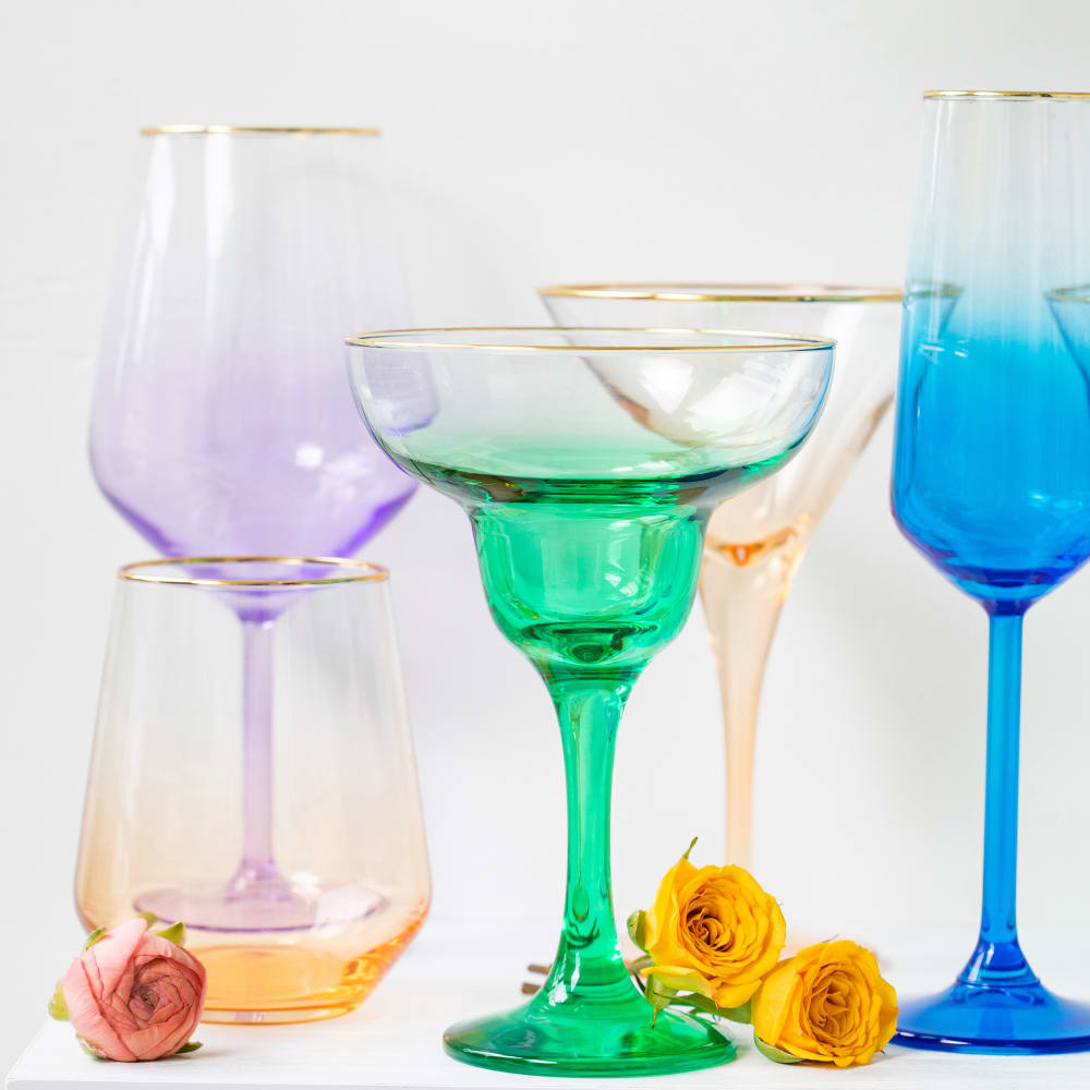 Rainbow Margarita Glasses, Set of 4
