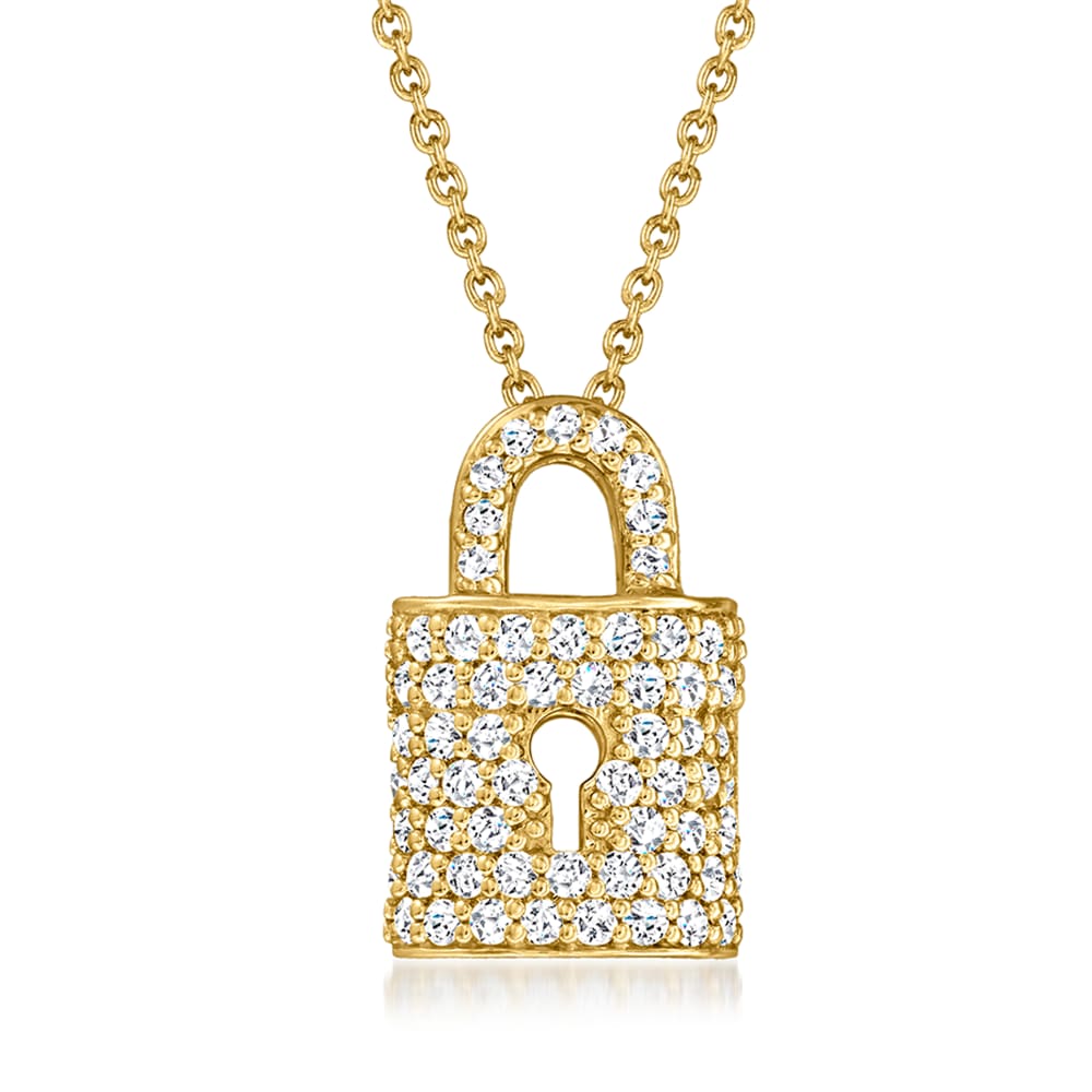 18K YELLOW GOLD TINY TREASURES DIAMOND LOCK NECKLACE - Roberto