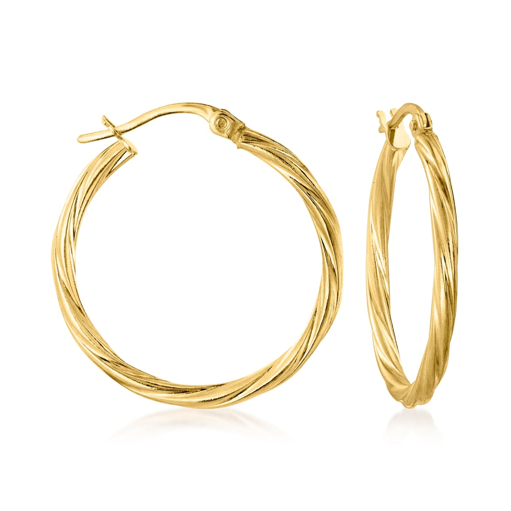 Italian 14kt Yellow Gold Twisted Hoop Earrings. 1