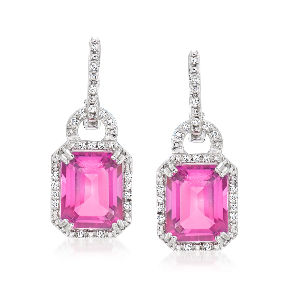 7.50 ct. t.w. Pink Topaz Drop Earrings with .13 ct. t.w. Diamonds in