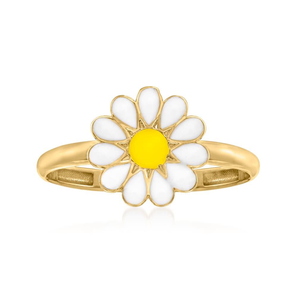 White and Yellow Enamel Daisy Ring in 14kt Yellow Gold | Ross-Simons