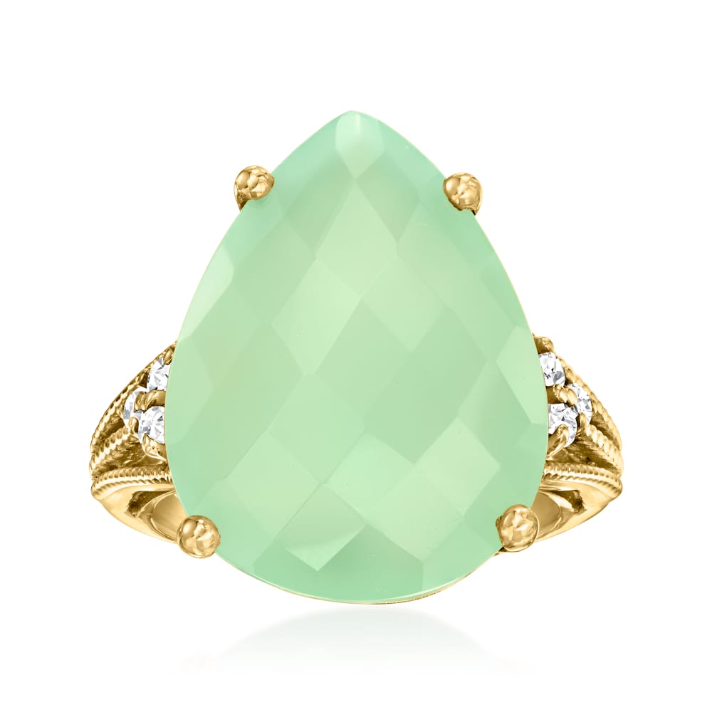 Green Chalcedony and .20 ct. t.w. White Topaz Ring in 18kt Gold