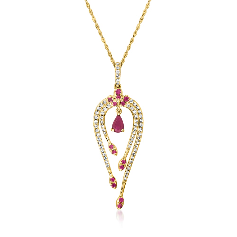 40 ct. t.w. Ruby and .30 ct. t.w. Diamond Pendant Necklace in 14kt