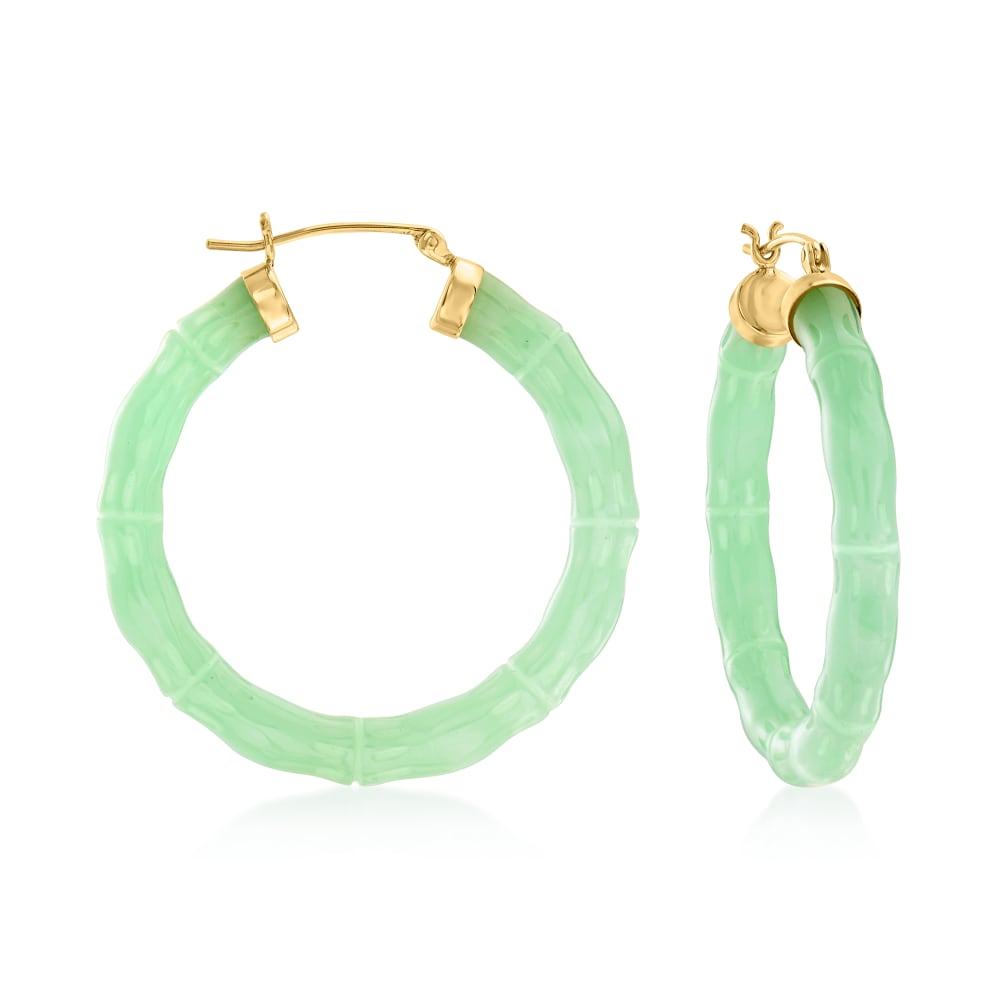 Jade Bamboo Hoop Earrings with 14kt Yellow Gold Ross Simons