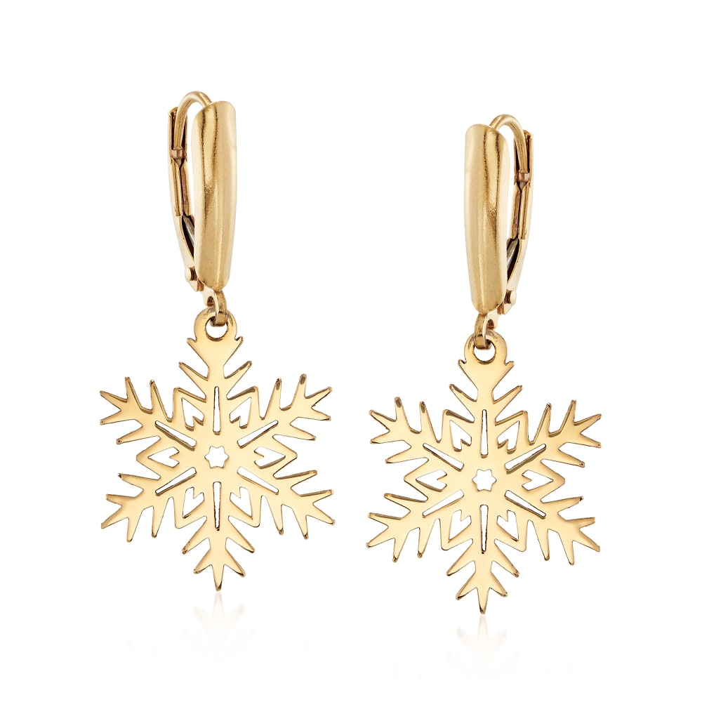 14kt Yellow Gold Snowflake Drop Earrings | Ross-Simons