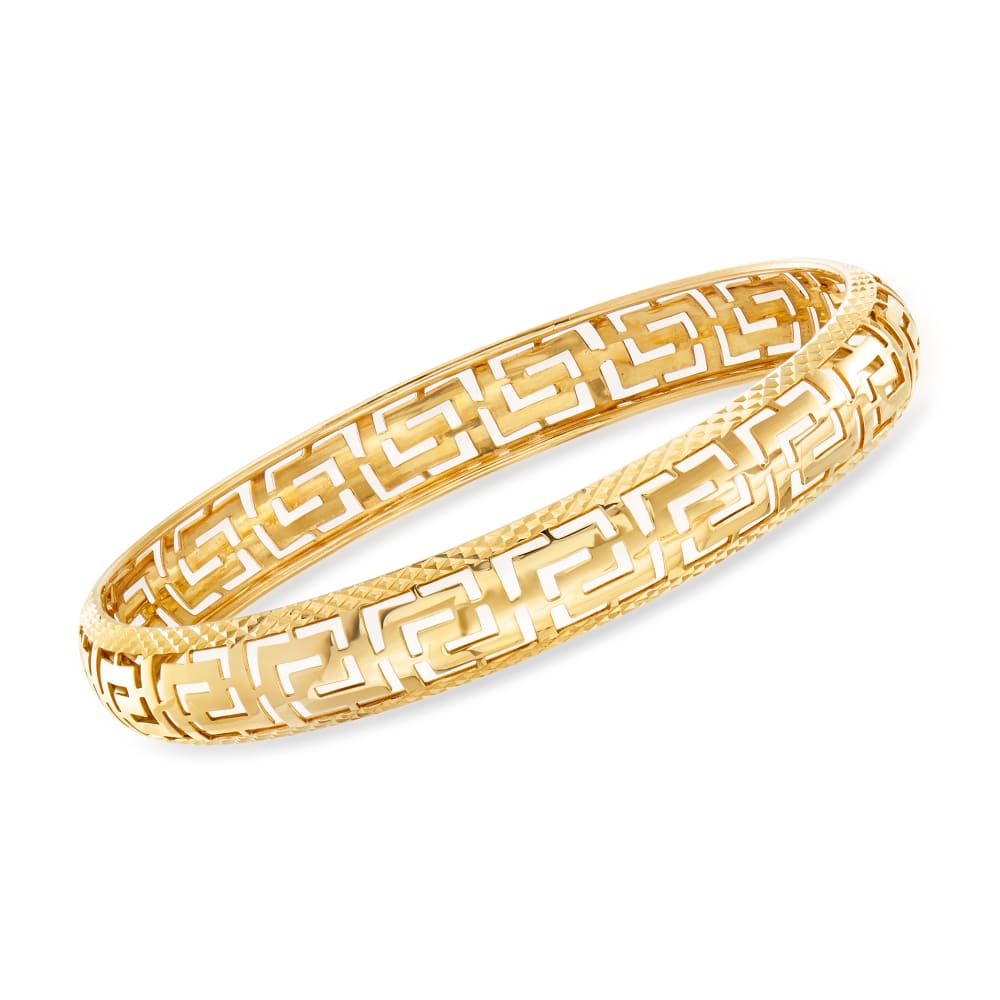 Italian 14kt Yellow Gold Cut Out Greek Key Bangle Bracelet Ross