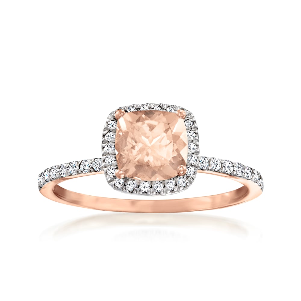 1.00 Carat Morganite Ring with .31 ct. t.w. Diamonds in 14kt Rose