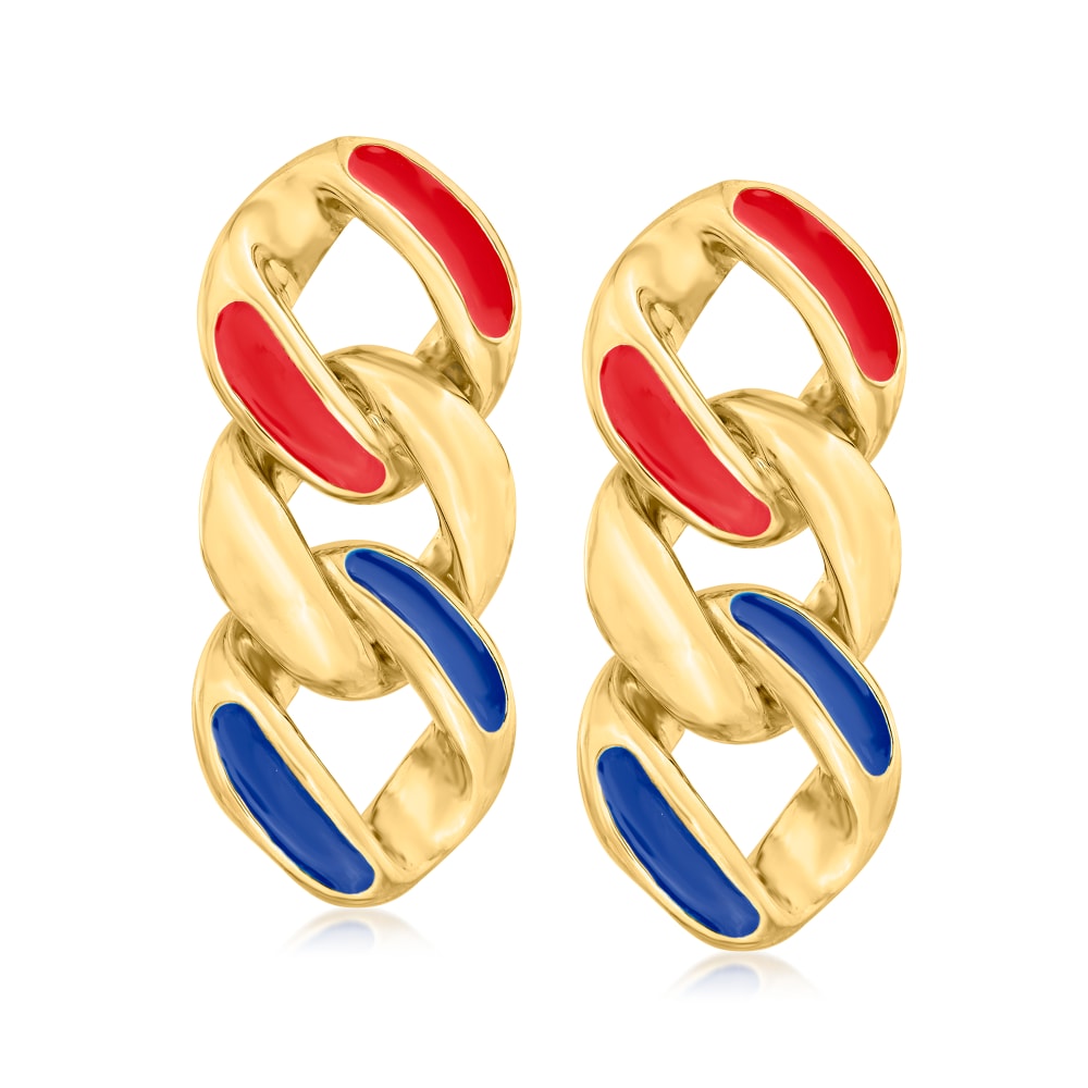 Italian Red and Blue Enamel Curb-Link Drop Earrings in 18kt Gold Over  Sterling | Ross-Simons