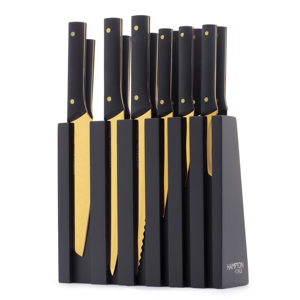 Gold Knife Set with Walnut Knife Block, 13-piece Kitchen Knives Stainless  Ste