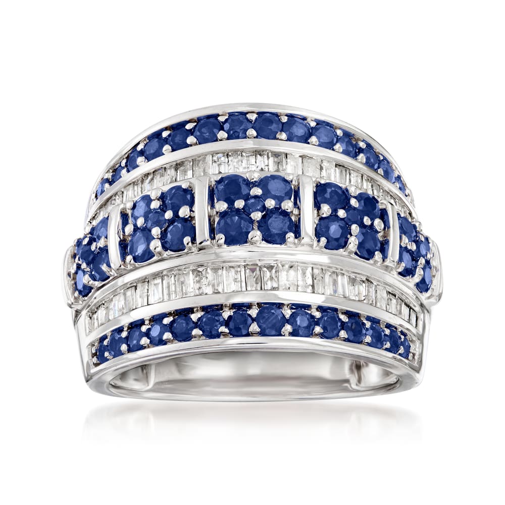 1.40 ct. t.w. Sapphire and .60 ct. t.w. Diamond Multi-Row Ring in ...