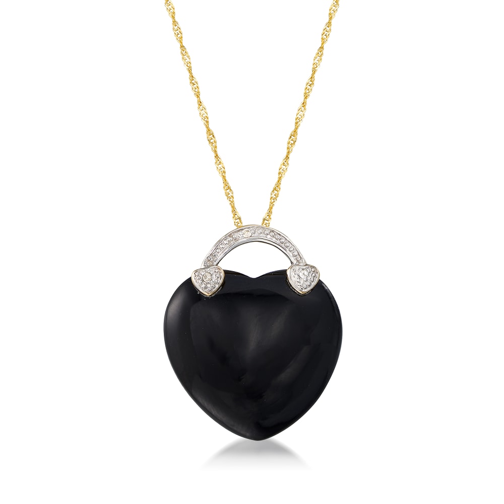 Black Onyx Heart Necklace With Crystals - KAMARIA