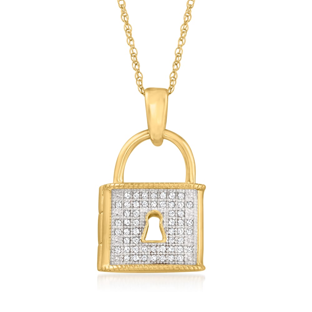 .25 ct. t.w. Diamond Chevron Lock Pendant Necklace in 18kt Gold Over  Sterling