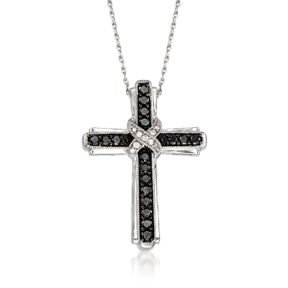 1.10 ct. t.w. Ruby Cross Pendant Necklace with Diamond Accents in Sterling  Silver. 18